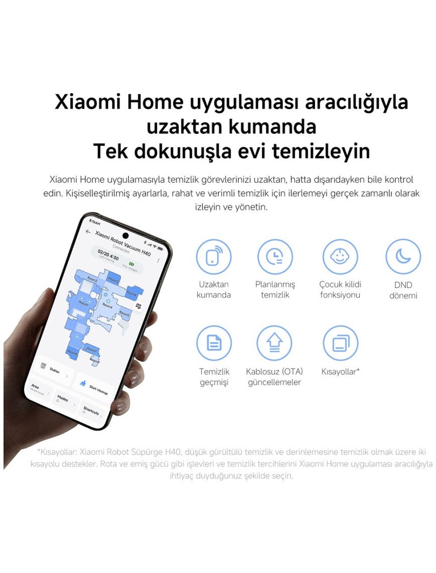 Xiaomi Robot Vacuum H40 Akıllı Robot Süpürge + Mop 10000PA (Xiaomi Türkiye Garantili)